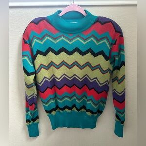 Vintage Anne Klein Knitwear Chevron Turtleneck Sweater with Shoulder Pads